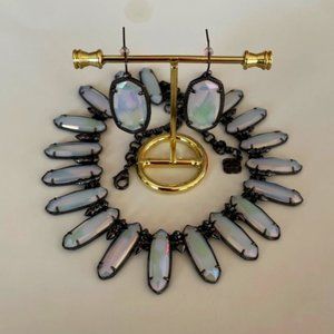 Kendra Scott Gunmetal and Opallite Gabrielle Statement Necklace and Faceted Elle